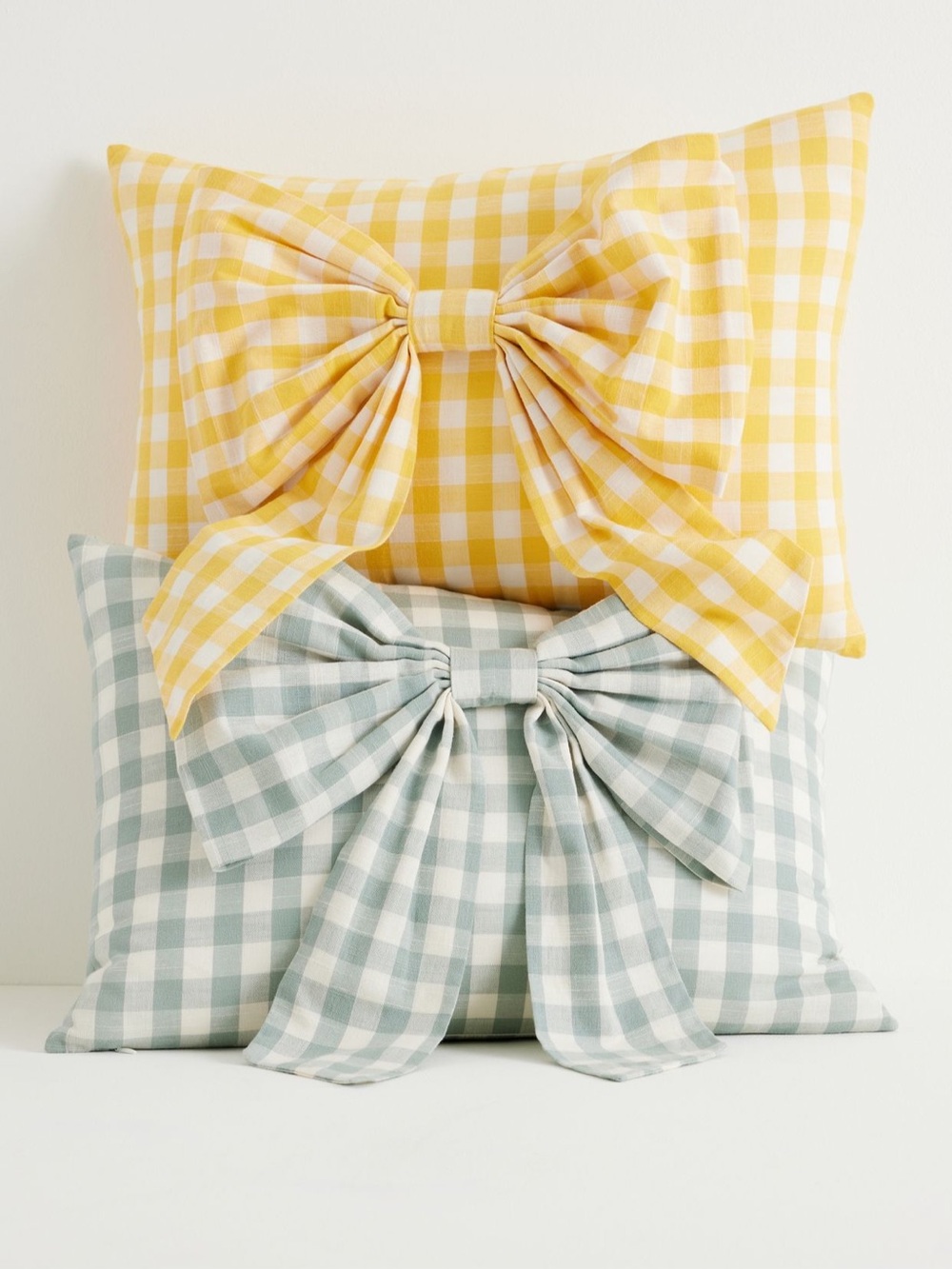 NWT Anthropologie Ana Cotton Gingham Printed Bow Pillow - Yellow